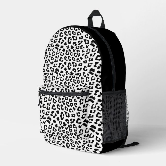Mochila Impresa Impresión de leopardo en blanco y negro (Esquina derecha trasera )