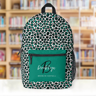 Mochila Impresa Impresión de leopardo verde azulado Monograma Nomb