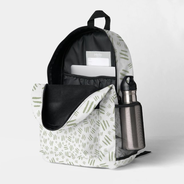 Mochila Impresa Impresión de safari verde blanco (Esquina trasera derecha (abierta))