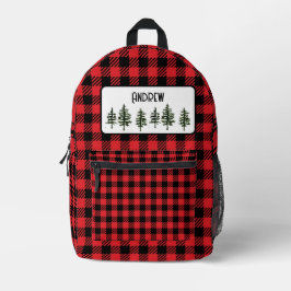 Mochila Impresa Impresión de verificación en negro y rojo