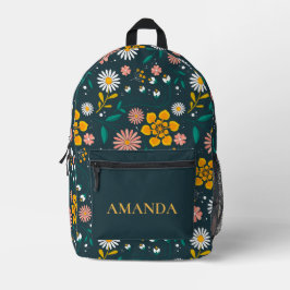 Mochila Impresa Impresión floral de Bonito verde suave con nombre