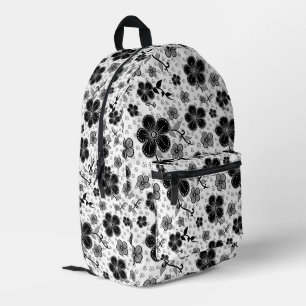 Mochila Impresa Impresión floral en blanco y negro