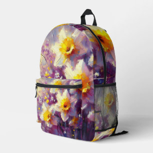 Mochila Impresa Impresionante Daffodil Floral Purple Yellow Art