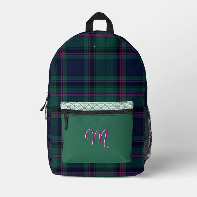 Mochila Impresa Impreso en monogramo de color Cooper Plaid (Anverso)