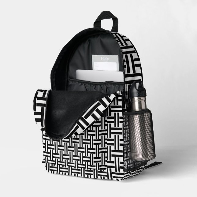 Mochila Impresa Imprimir Cortar Sew Bag Banda Blanco y Negro (Esquina trasera derecha (abierta))