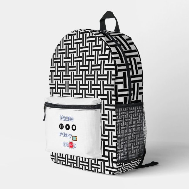 Mochila Impresa Imprimir Cortar Sew Bag Banda Blanco y Negro (Esquina derecha trasera )