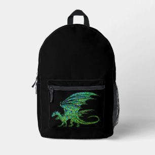 Mochila Impresa Incríble Dragón Mosaico Verde