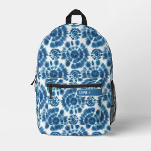Mochila Impresa Indigo Azul Blanco Patrón Shibori Genial Adolescen