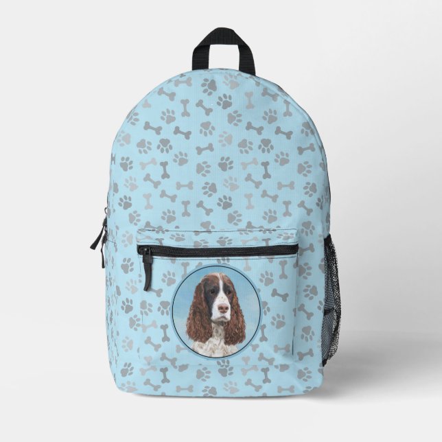 Mochila Impresa Inglés Springer Spaniel Pintura Original Perro Art (Anverso)