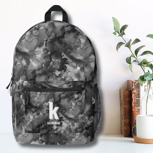 Mochila Impresa Inicial de Monograma Aquarela Niñas Blanco Negro