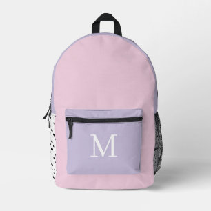 Mochila Impresa Inicial de monograma rosa y morado claro