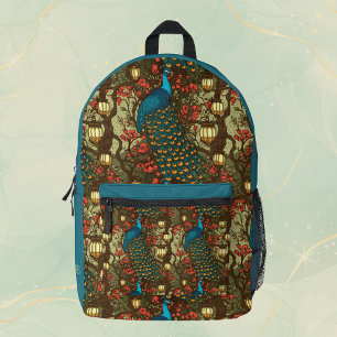 Mochila Impresa Iniciales de ciruela azul persa de pavo real y lin