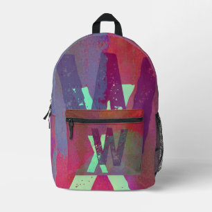 Mochila Impresa Iniciales de Monograma Arte Grunge Funky Púrpura V