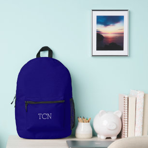 Mochila Impresa Iniciales de Monograma Azul Marino Blanco Clásico