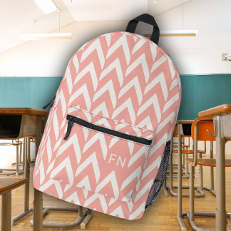 Mochila Impresa Iniciales de monograma de cheurón rosado moderno