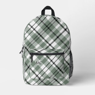 Mochila Impresa Iniciales de Monograma de Green Check Moderno y Mo