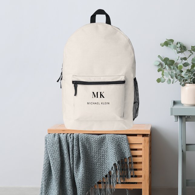 Mochila Impresa Iniciales de monograma de nombre beige (Subido por el creador)