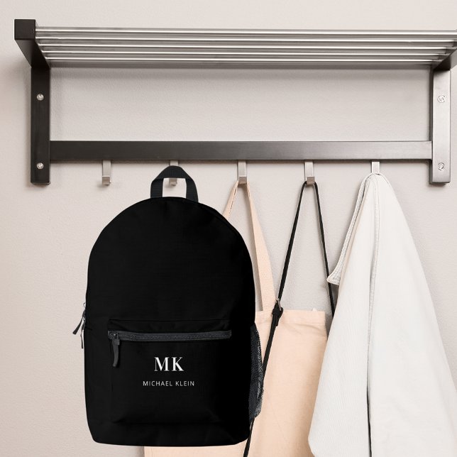 Mochila Impresa Iniciales de monograma de nombre blanco negro (Subido por el creador)