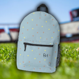 Mochila Impresa Iniciales de monograma de puntos de polka azul de 