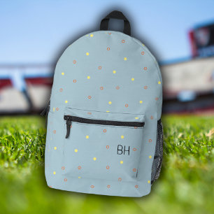 Mochila Impresa Iniciales de monograma de puntos de polka azul de 