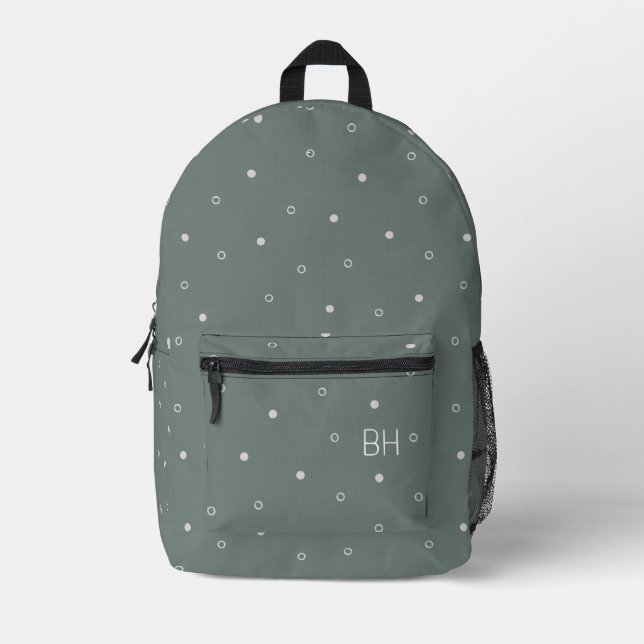 Mochila Impresa Iniciales de monograma de puntos neutros de polka  (Anverso)