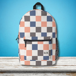 Mochila Impresa Iniciales de monograma de tablero de chequeo de ju