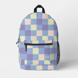 Mochila Impresa Iniciales de monograma de tablero de cheques azul 
