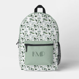 Mochila Impresa Iniciales de monograma follaje verde botánico 