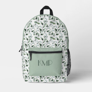Mochila Impresa Iniciales de monograma follaje verde botánico