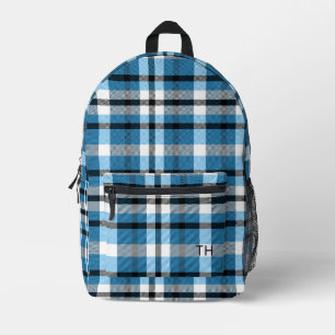 Mochila Impresa Iniciales de monograma moderno con placa azul
