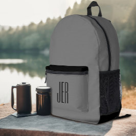 Mochila Impresa Iniciales de Monograma Moderno Personalizado Gris 