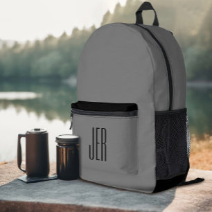 Mochila Impresa Iniciales de Monograma Moderno Personalizado Gris