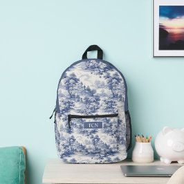 Mochila Impresa Iniciales de monograma patrón toile francés azul b