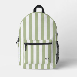 Mochila Impresa Iniciales de monograma rayado verde moderno