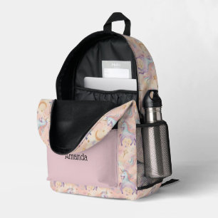 Mochila Impresa Iniciales de nombre de monograma unicornios pastel
