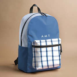 Mochila Impresa Iniciales de nombres personalizados de Blue Gingha