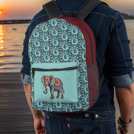 Mochila Impresa Iniciales del Elefante y el Profundo Aqua Red Mand