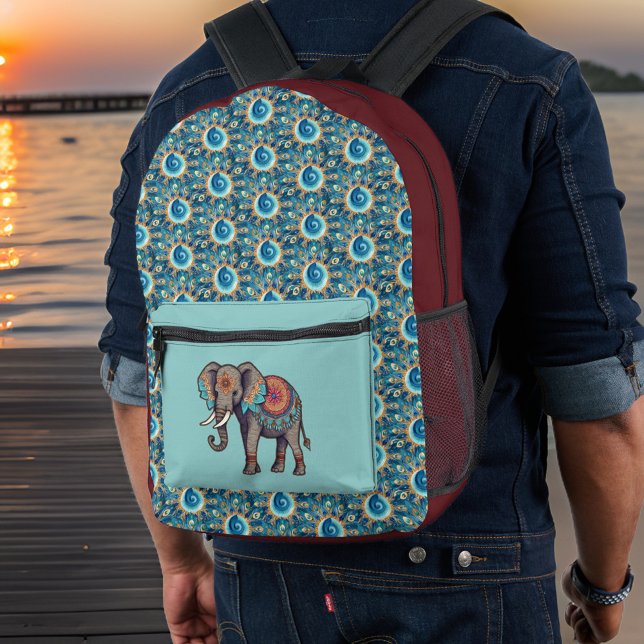Mochila Impresa Iniciales del Elefante y el Profundo Aqua Red Mand (Subido por el creador)