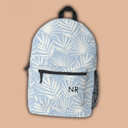 Mochila Impresa Iniciales monográficas del patrón de hojas azules