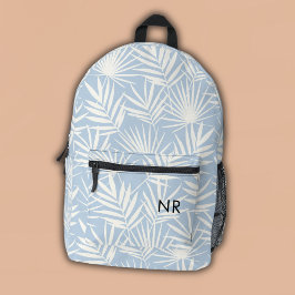 Mochila Impresa Iniciales monográficas del patrón de hojas azules 