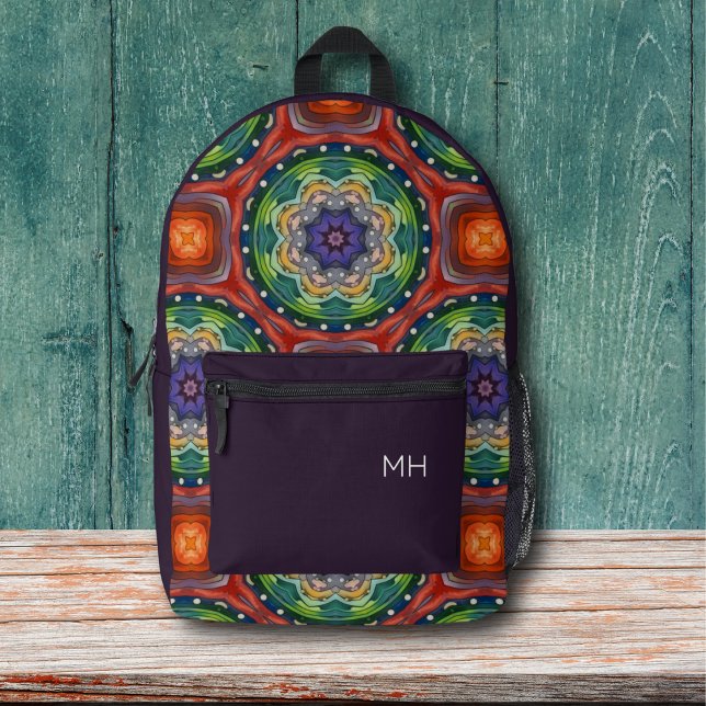 Mochila Impresa Iniciales monográficas del patrón de Mandala púrpu (Subido por el creador)