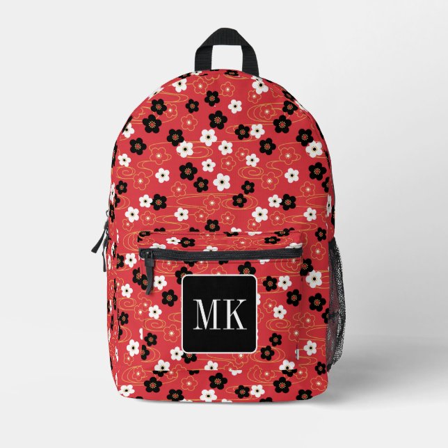 Mochila Impresa Iniciales monográficas del sakura rojo japonés (Anverso)