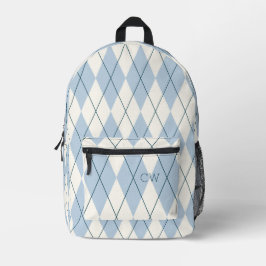 Mochila Impresa Iniciales monograma de impresión de estilo azul de