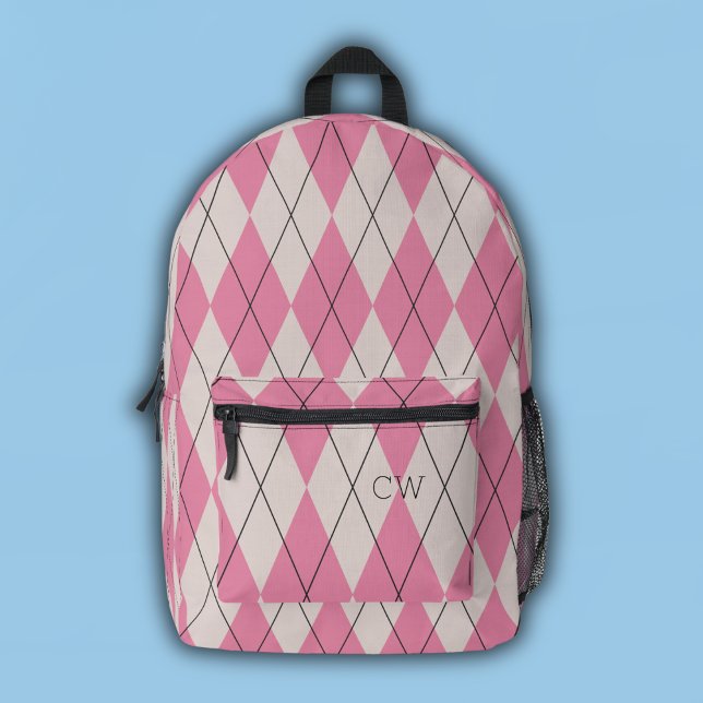 Mochila Impresa Iniciales monogramas de impresión de argla rosada  (Subido por el creador)