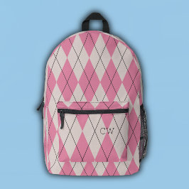 Mochila Impresa Iniciales monogramas de impresión de argla rosada
