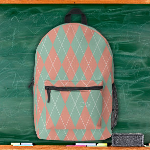 Mochila Impresa Iniciales monogramas de impresión de guijarro rosa