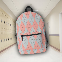 Mochila Impresa Iniciales monogramas de impresión de guijarros ros