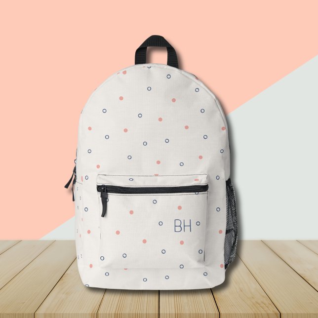 Mochila Impresa Iniciales monogramas de puntos de polka azul rosad (Subido por el creador)