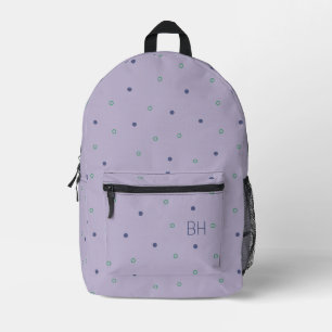 Mochila Impresa Iniciales monogramas de puntos de polka verde púrp