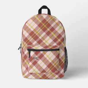 Mochila Impresa Iniciales Monogramas Modernos De Comprobación Roja